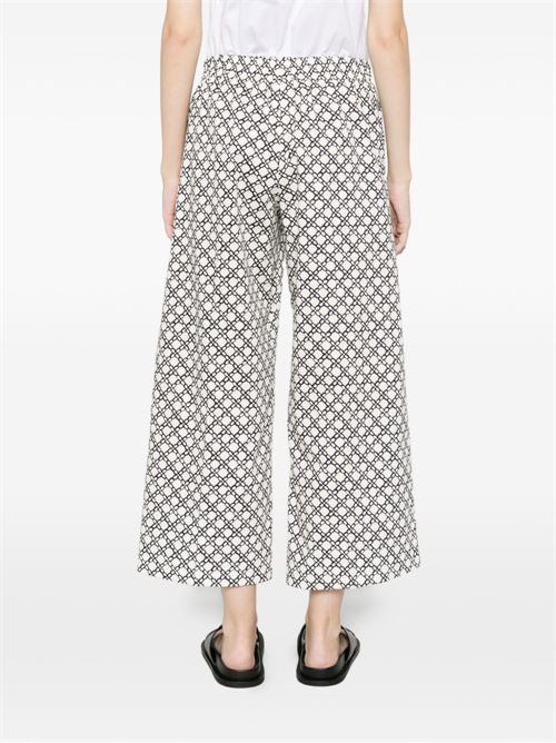 Pantalone donna Emme Marella stampato bianco e blu in raso di cotone stretch EMME Marella | TAPIOCA001